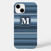 Monogram grijsblauwe strepen Case-Mate iPhone case (Achterkant)