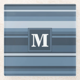 Monogram grijsblauwe strepen glazen onderzetter