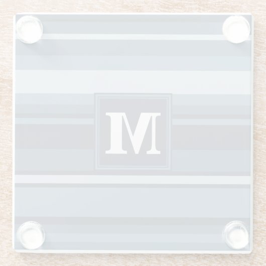 Monogram grijsblauwe strepen glazen onderzetter (Achterkant)