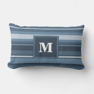 Monogram grijsblauwe strepen kussen