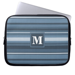 Monogram grijsblauwe strepen laptop sleeve