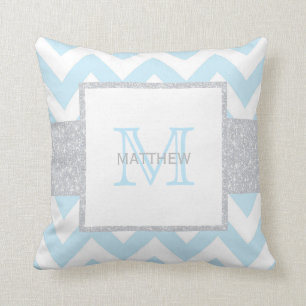 Monogram Grijze Blauwe Chevron Baby Pillow Kussen