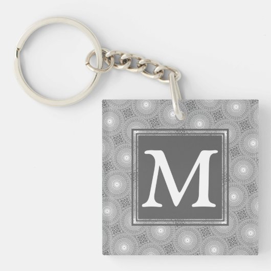 Monogram grijze cirkels patroon sleutelhanger (Voorkant)