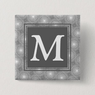 Monogram grijze cirkels patroon vierkante button 5,1 cm