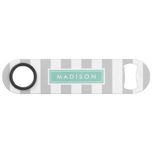 Monogram grijze en Aqua Preppy Stripes Speed Flessenopener