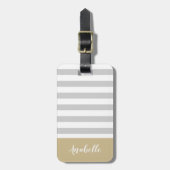 Monogram grijze en goudstrepen | bewerkbare kleure bagagelabel (Voorkant verticaal)