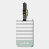 Monogram grijze en mint Stripes | bewerkbare kleur Bagagelabel (Voorkant verticaal)