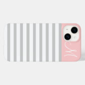 Monogram grijze en roze preppy stripes Case-Mate iPhone case (Achterkant (horizontaal))