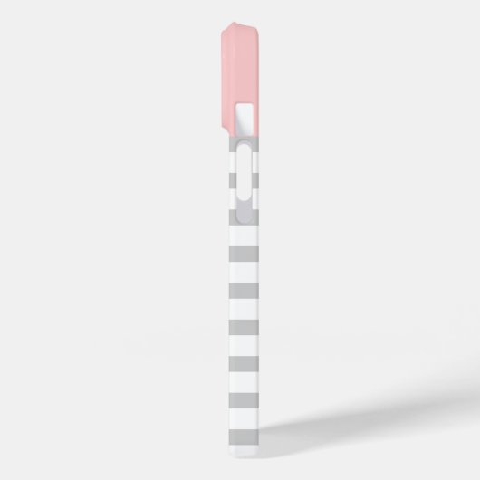 Monogram grijze en roze preppy stripes Case-Mate iPhone case (Achterkant / Links)