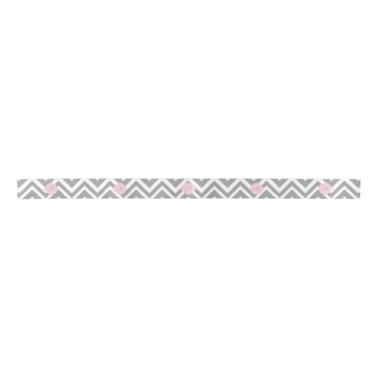 Monogram grijze en witte Chevron met Pastel Roze Lint (Voorkant)