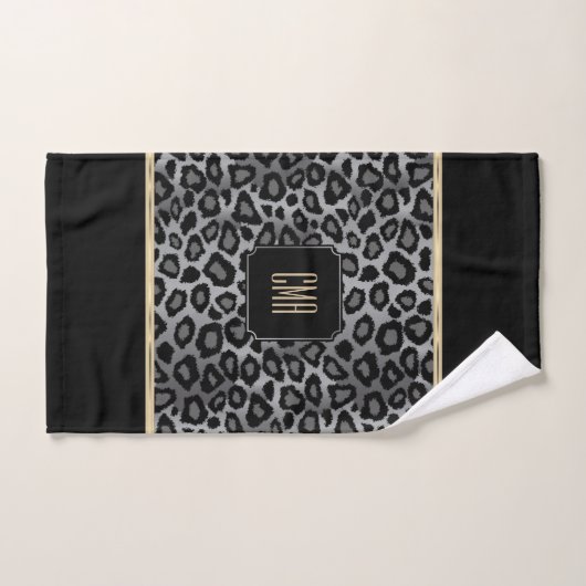 Monogram grijze en zwarte luipaard met gouden band bad handdoek (Handdoek)