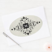 Monogram grijze flanel ovale sticker (Envelop)