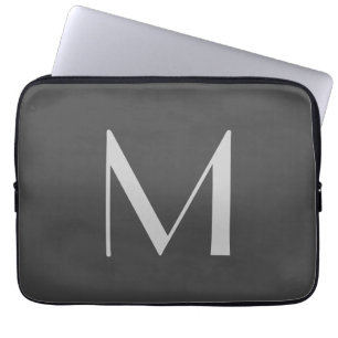 Monogram Grijze Modern Voeg Jouw naam Initiaal toe Laptop Sleeve