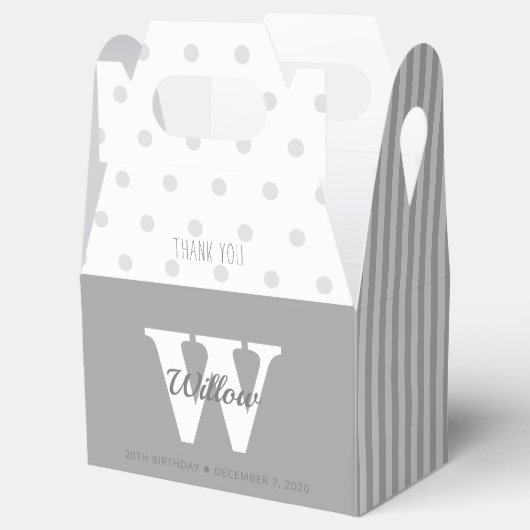 Monogram Grijze pols Dots Stripes Bedankdoosjes (Geopend)