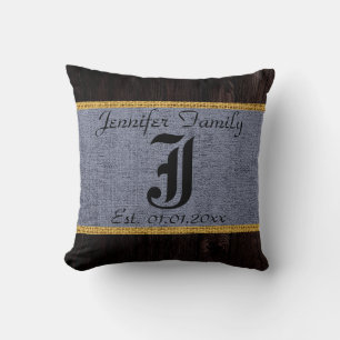Monogram Grijze Rustic Burlap Linen Wood Kijk Kussen