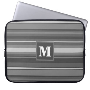 Monogram grijze strepen laptop sleeve