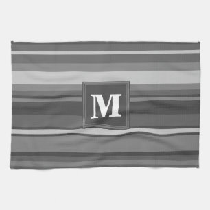 Monogram grijze strepen theedoek
