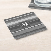 Monogram grijze strepen vierkante kartonnen onderzetter (Schuin)