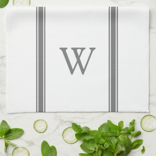 Monogram Grijze Stripe Persoonlijke keukenhanddoek (Gevouwen)
