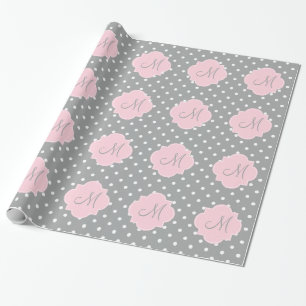 Monogram grijze, witte en parelroze polaire dot cadeaupapier