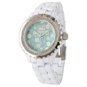 Monogram grillige bloemen horloge