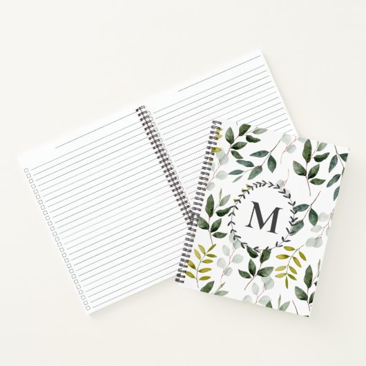Monogram groen blad patroon te doen lijst notitieboek (Binnen)