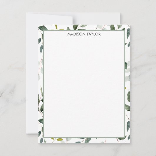 Monogram groen blad Waterverf Notitiekaartje (Voorkant)