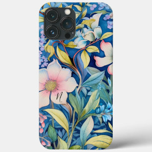 Monogram Groen Blauw Paarse Roze Bloemengroen iPhone 13 Pro Max Hoesje