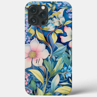 Monogram Groen Blauw Paarse Roze Bloemengroen iPhone 13 Pro Max Hoesje