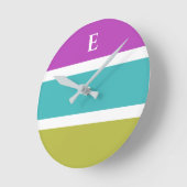 Monogram Groen Blauw Streep Hedendaagse Wandklok Ronde Klok (Hoek)