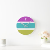 Monogram Groen Blauw Streep Hedendaagse Wandklok Ronde Klok (Huis)