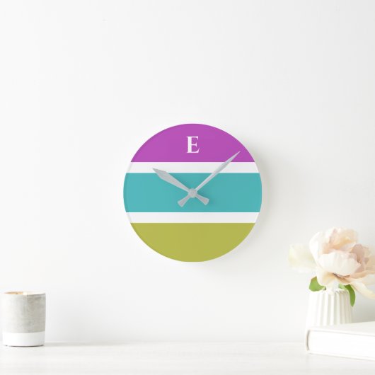Monogram Groen Blauw Streep Hedendaagse Wandklok Ronde Klok (Huis)