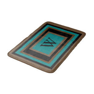 Monogram Groen Blauw Zwart Bruin Geometrisch Badmat
