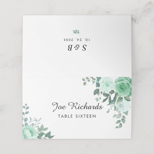 Monogram groen bloemen bruiloft (Buitenkant ongevouwen)