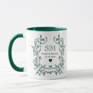 Monogram Groen Bloemenkrans Huwelijk Mok