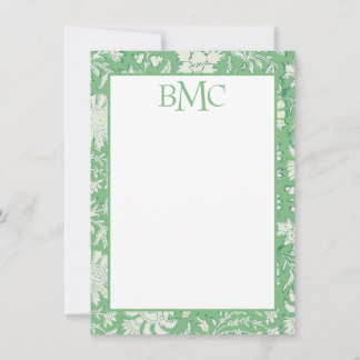 Monogram Groen Bloemsteen Print Stationery Bedankkaart