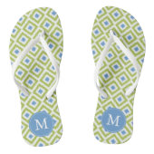 Monogram groen en blauw Ikat Pattern Teenslippers (Voetbed)