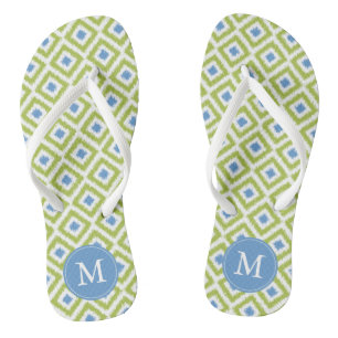 Monogram groen en blauw Ikat Pattern Teenslippers