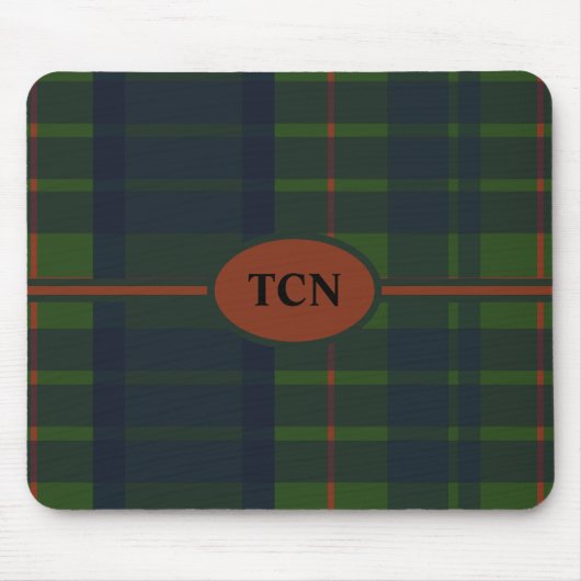 Monogram Groen en Blauw Rood Tartan Schots Spaanpl Muismat (Voorkant)