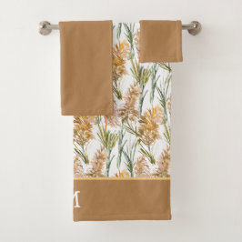 Monogram groen en bruin Pampas Grass Pattern Bad Handdoek