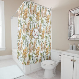 Monogram groen en bruin Pampas Grass Pattern Douchegordijn