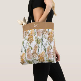 Monogram groen en bruin Pampas Grass Pattern Draagtas