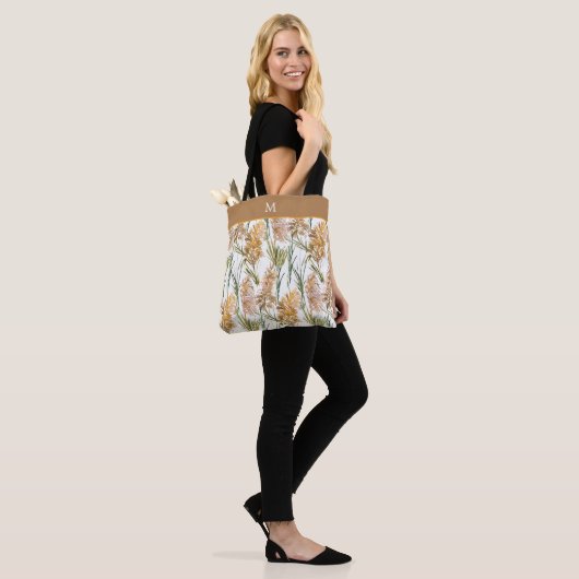 Monogram groen en bruin Pampas Grass Pattern Draagtas (Op model)