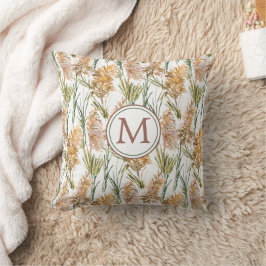 Monogram groen en bruin Pampas Grass Pattern Kussen