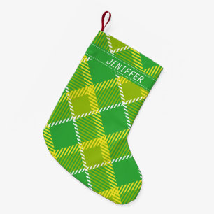 Monogram groen en geel plaid kleine kerstsok
