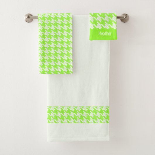 Monogram groen en wit houndstooth bad handdoek (Insitu)