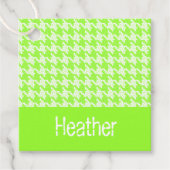 Monogram groen en wit houndstooth patroon bedankjes labels (Voorkant)