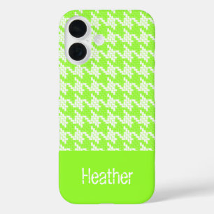 Monogram groen en wit houndstooth patroon iPhone 16 hoesje
