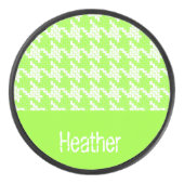 Monogram groen en wit houndstooth patroon hockey puck (Voorkant)