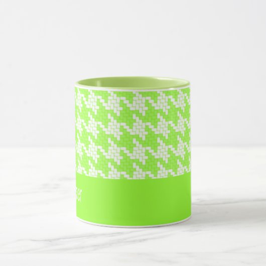 Monogram groen en wit houndstooth patroon mok (Midden)
